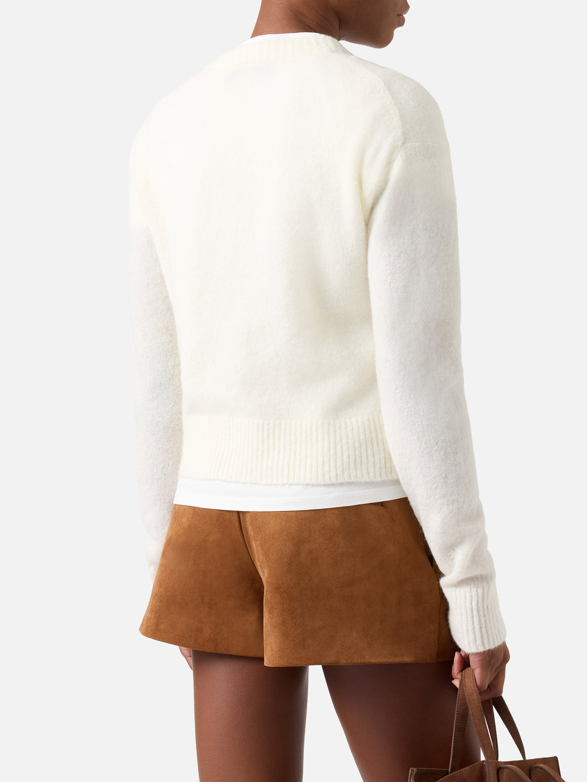 Off white Lucille soft alpaca wool blend crewneck knit with logo embroidery