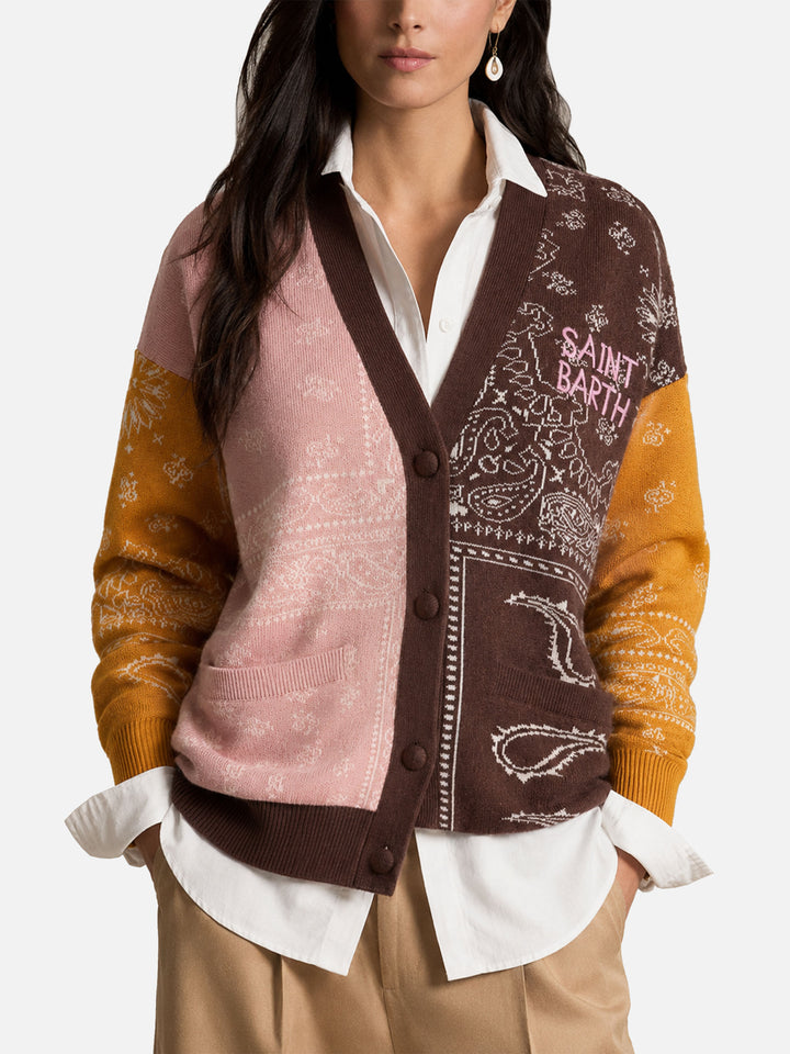 Cardigan en mélange de cachemire Chloe à imprimé bandana multicolore 