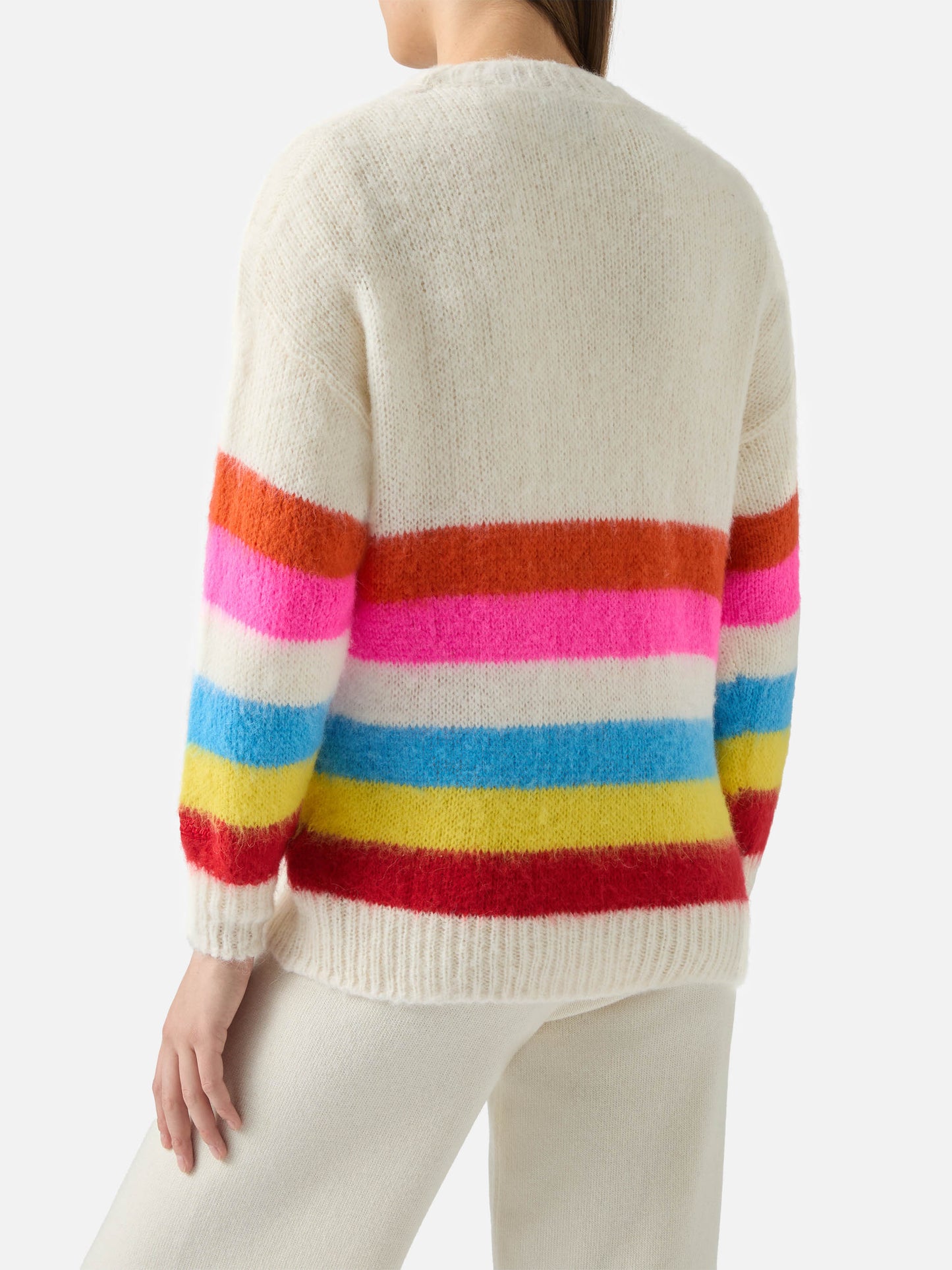 Cardigan Chloe garzato e morbido a righe multicolor