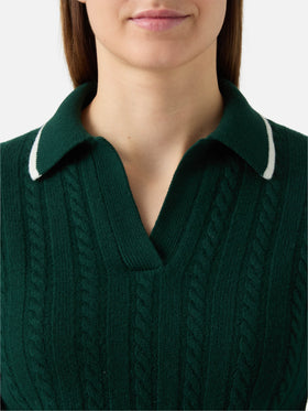 Clichy cable-knit wool polo in British green