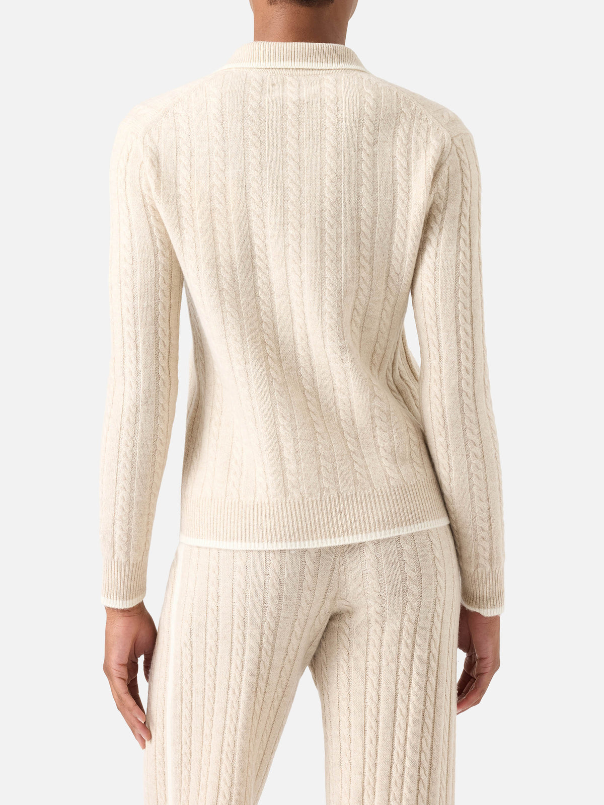 Polo de punto en lana Beige Clichy con cuello polo y puntada pointelle 