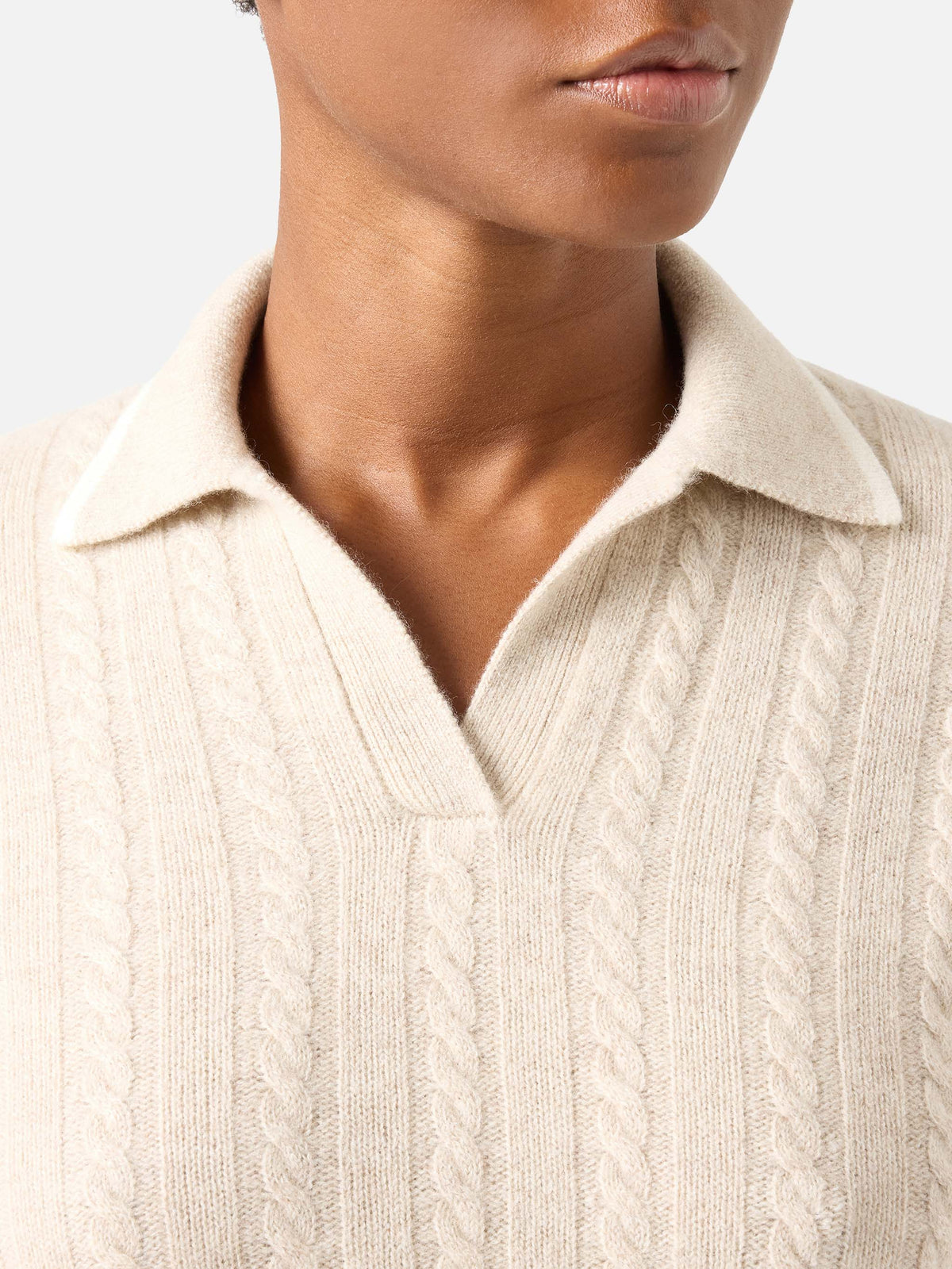 Polo de punto en lana Beige Clichy con cuello polo y puntada pointelle 