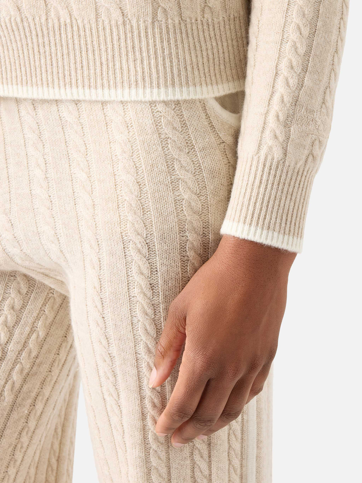 Polo de punto en lana Beige Clichy con cuello polo y puntada pointelle 