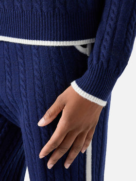 Maglia Clichy blu notte in lana con collo polo e punto pointelle