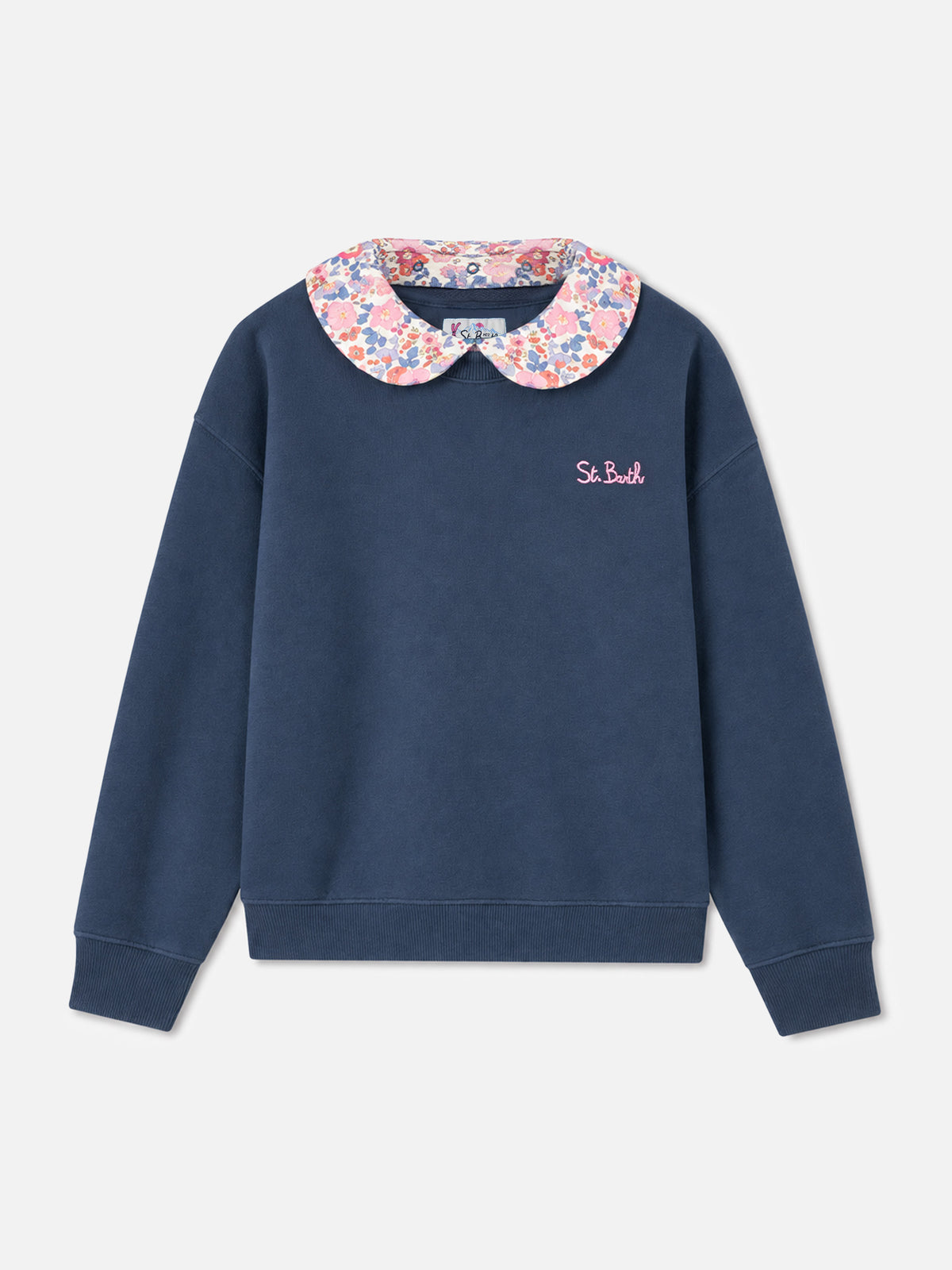 Sweatshirt ras-du-cou bleu pour fille Coleen avec col floral 