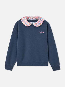Sweatshirt ras-du-cou bleu pour fille Coleen avec col floral 