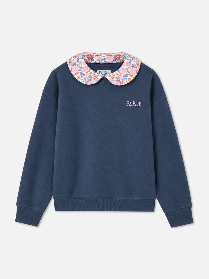 Blue Coleen crewneck sweatshirt with floral collar
