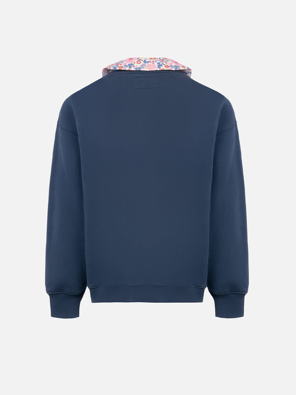 Blaues Rundhals-Sweatshirt Coleen mit Blumenkragen für Mädchen