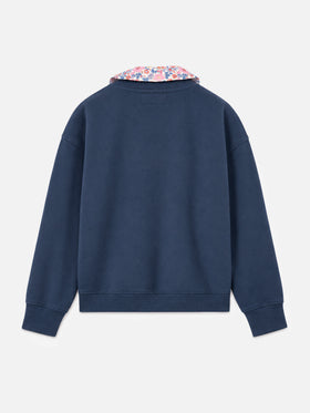 Sweatshirt ras-du-cou bleu pour fille Coleen avec col floral 