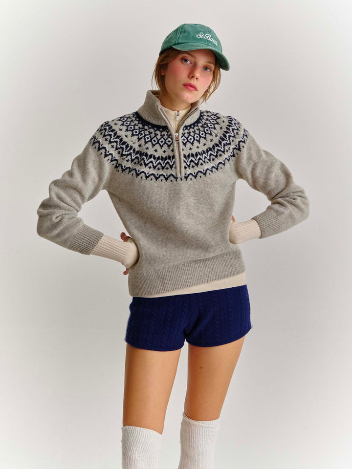 Pull demi-zip Grey Clyde en mélange de laine avec motif nordique 