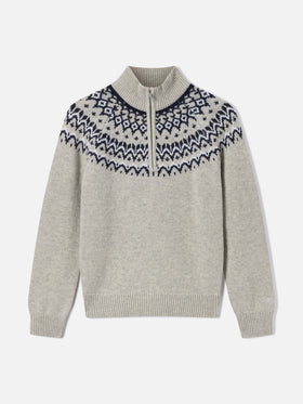 Grey Clyde wool blend half-zip knit with nordic pattern