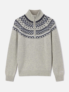 Grauer Clyde Half-Zip-Strick aus Wollmischung mit nordischem Muster 