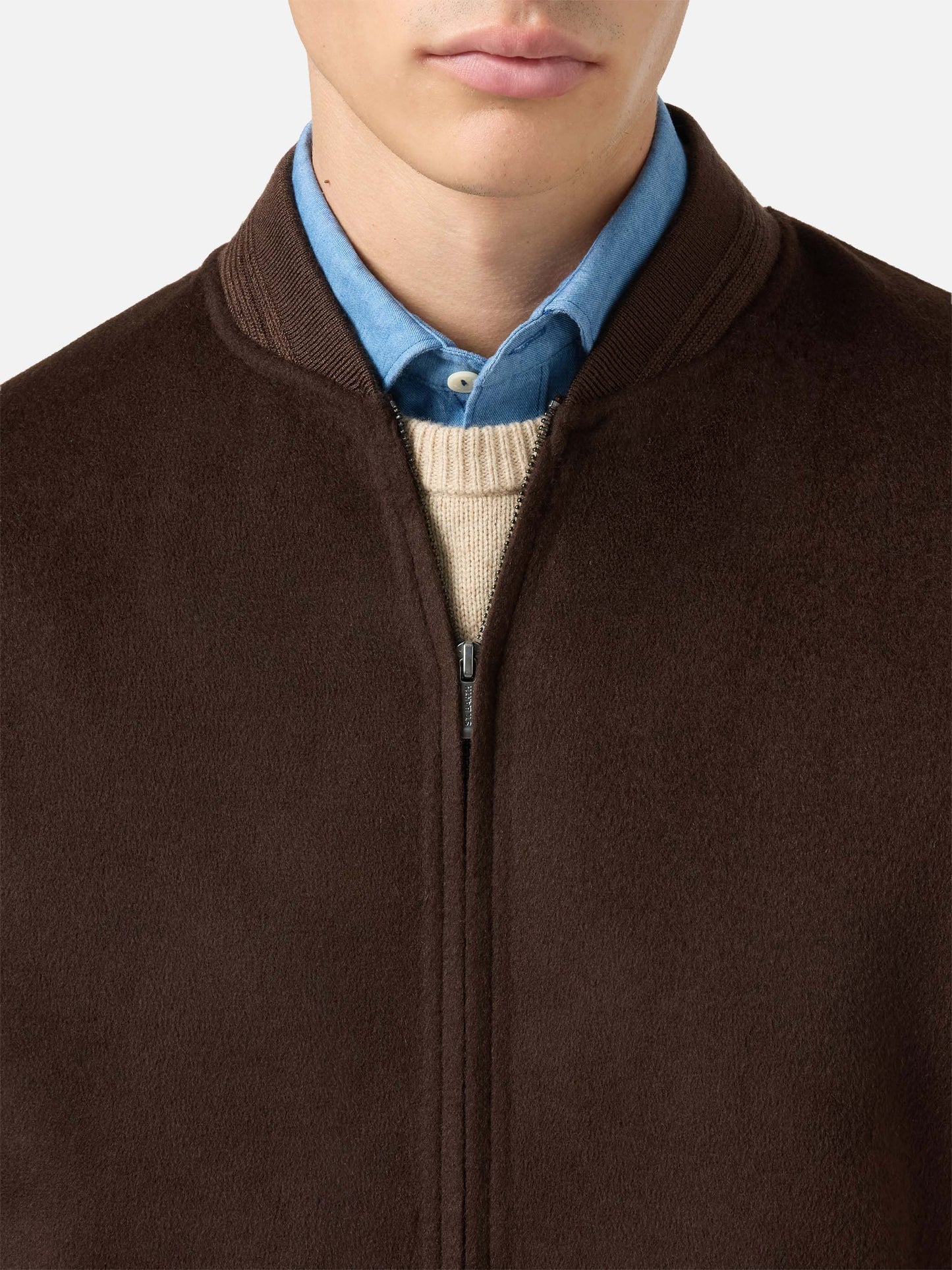 Unlined Camden wool bomber in brown
