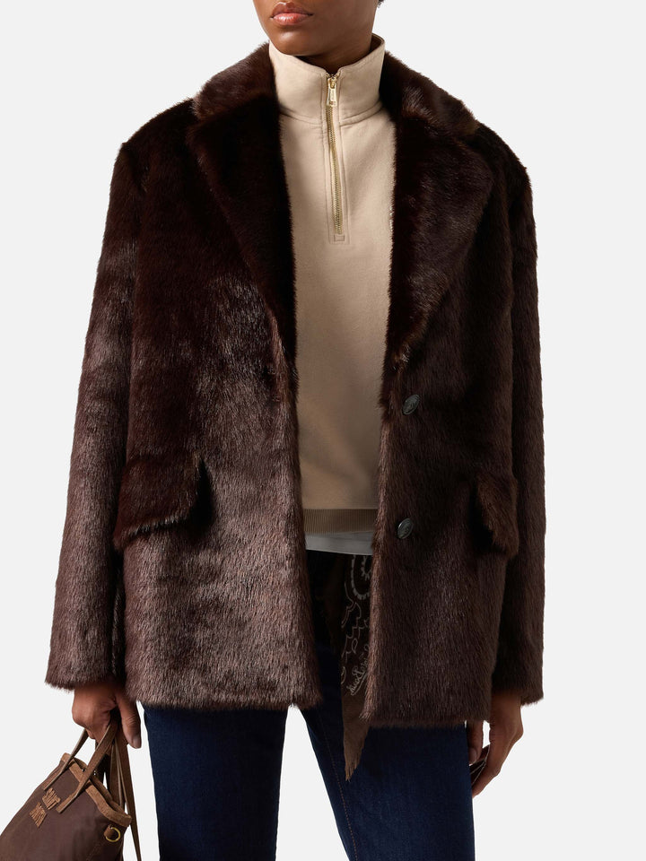 Cappotto Camila marrone scuro in effetto pelliccia