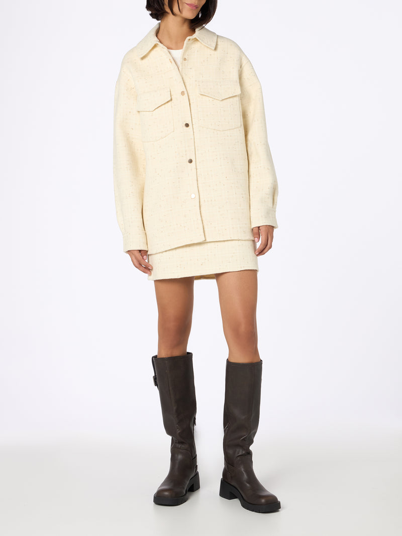 Woman wooly tweed white jacket Chantel with sequins