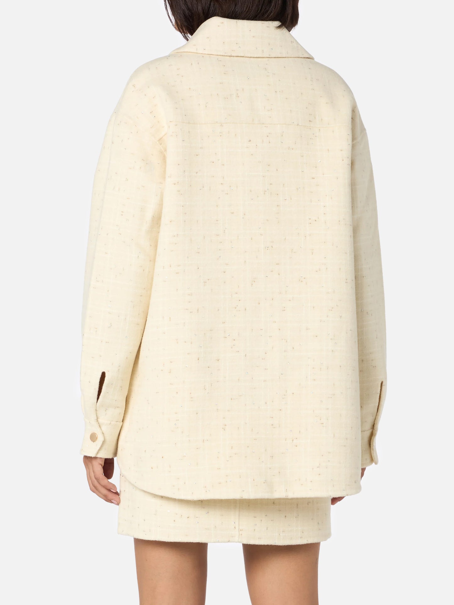 Giacca da donna in tweed di lana bianca Chantel con paillettes