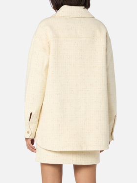 Giacca da donna in tweed di lana bianca Chantel con paillettes