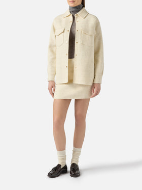 Gonna da donna in tweed di lana bianca Katrine con paillettes