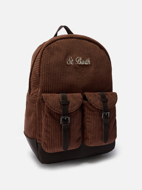 Cody Corduroy Backpack in wool blend brown with leather details