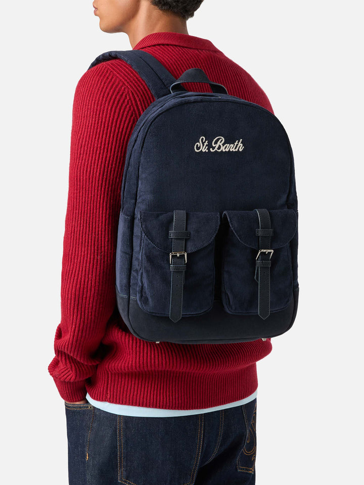 Mochila de pana Navy blue Cody con bordado del logotipo 