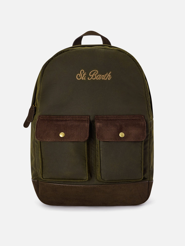 Military green Cody waxed backpack with logo embroidery