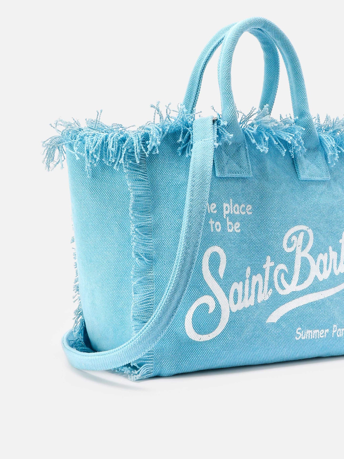 Borsa Colette azzurra in canvas con frange