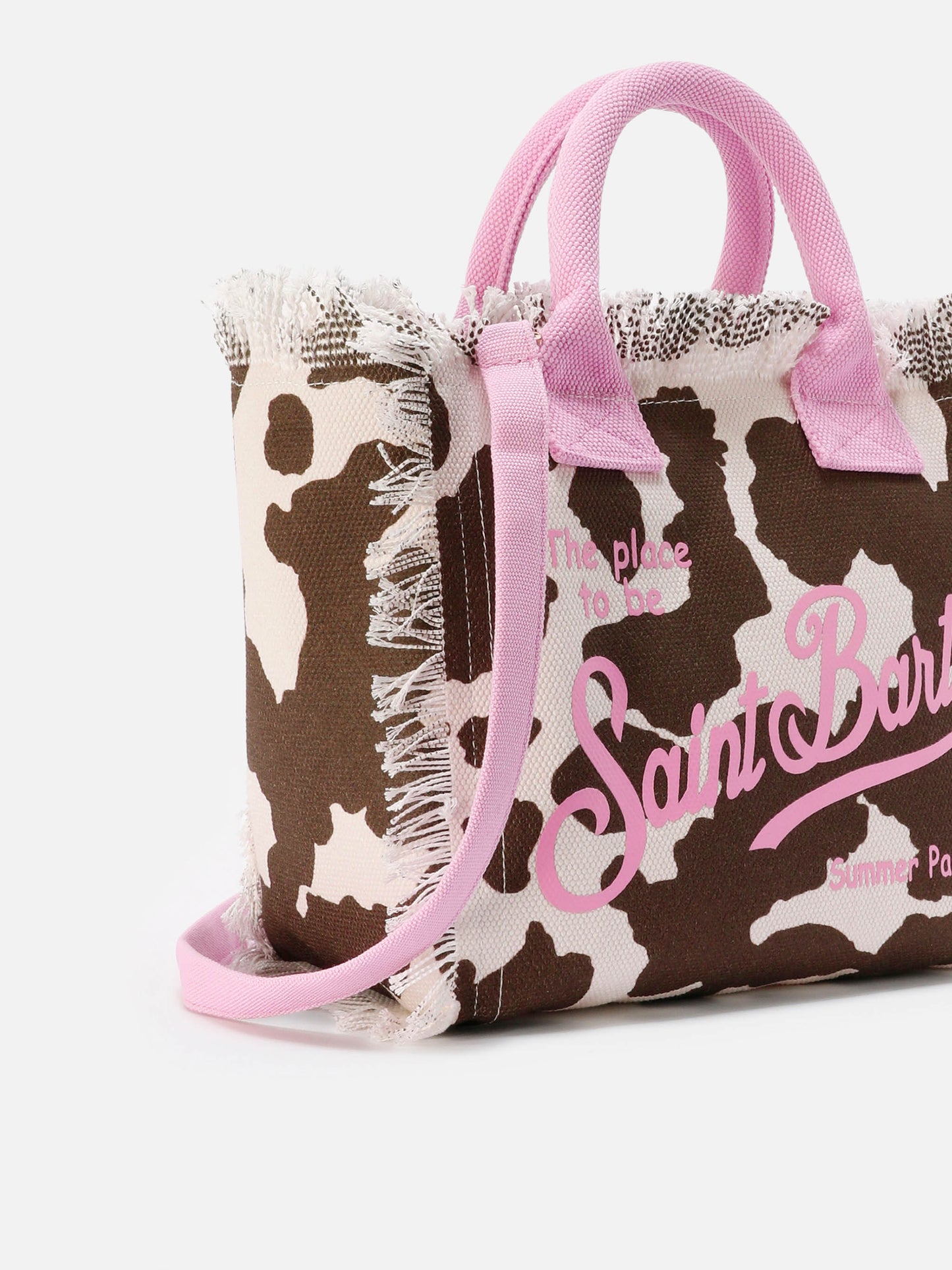 Borsa Colette in canvas con fantasia muccata e dettagli a contrasto