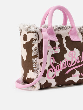 Borsa Colette in canvas con fantasia muccata e dettagli a contrasto