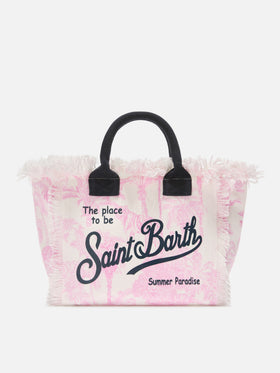Colette canvas bag with pink toile de Jouy print