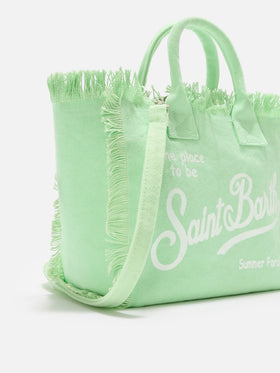 Mint green canvas Colette bag with fringes