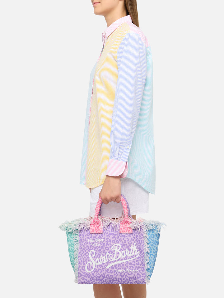 Colette cotton canvas handbag with multicolor animalier print