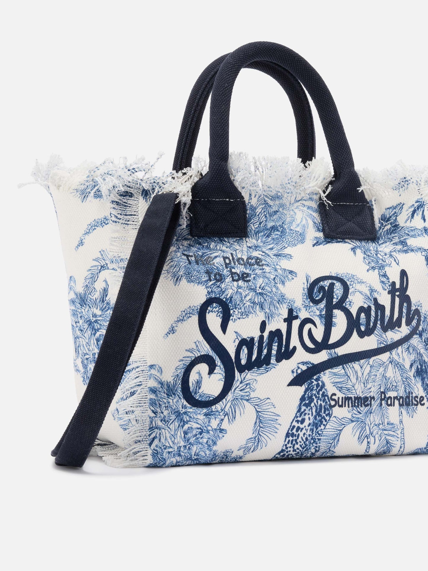 Colette canvas bag with blue toile de Jouy print