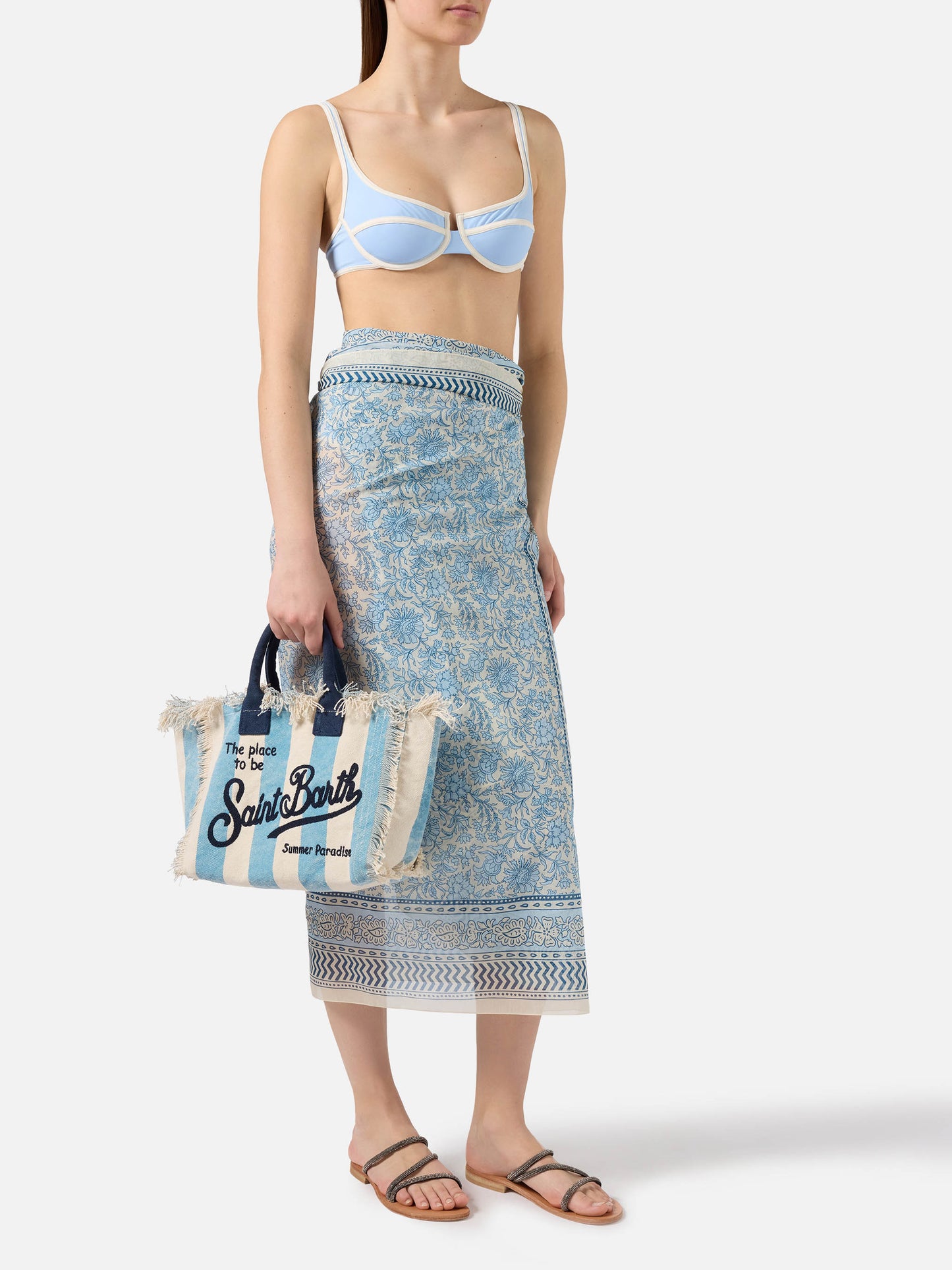 Borsa Colette in canvas a righe azzurre