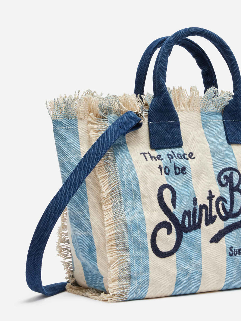 Borsa Colette in canvas di cotone con stampa a righe azzurre