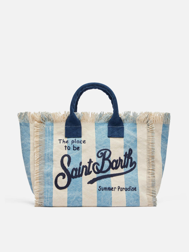 Borsa Colette in canvas di cotone con stampa a righe azzurre