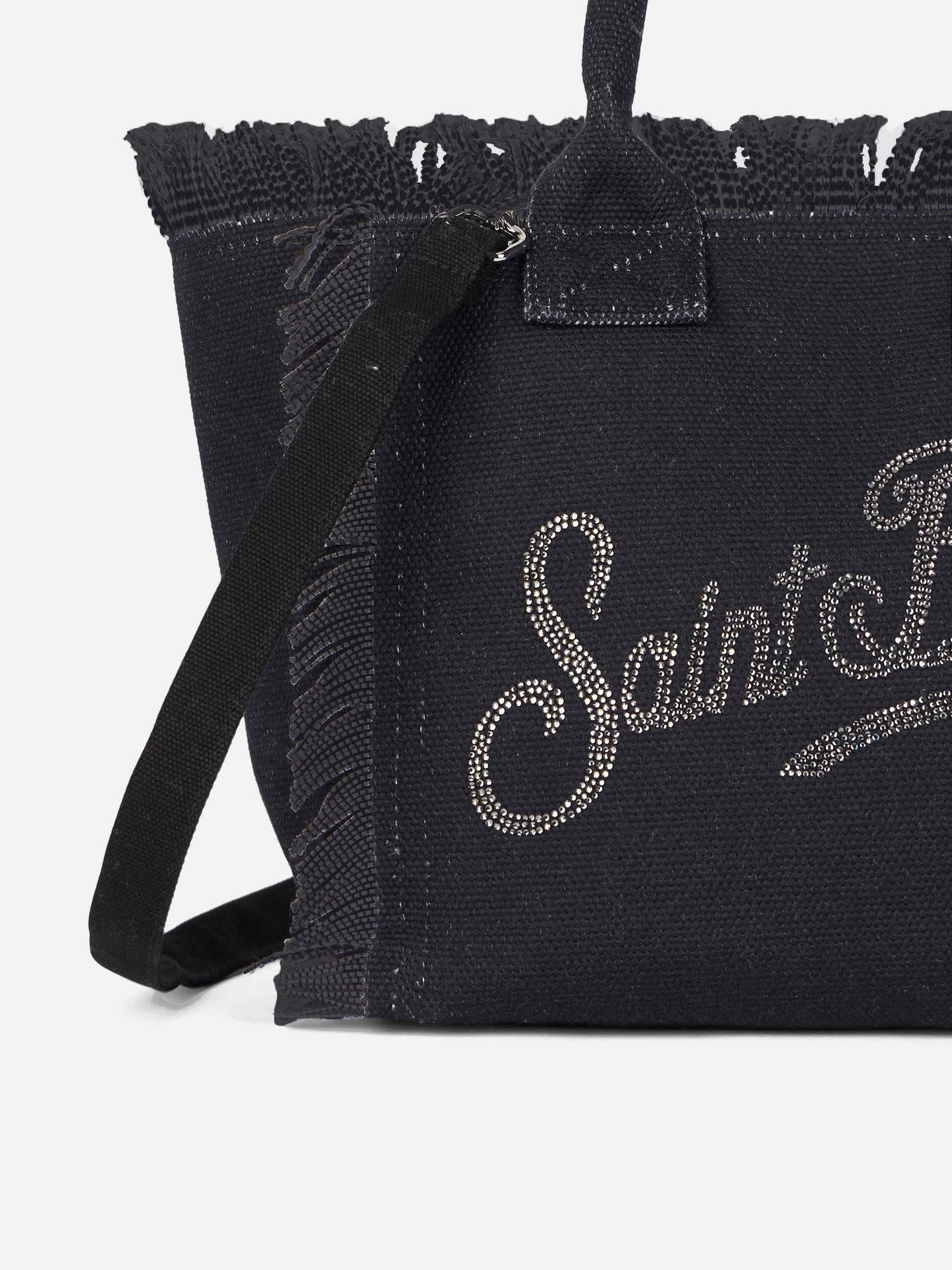 Black cotton canvas Colette handbag with rhinestones