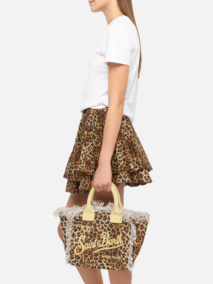 Colette cotton canvas handbag with animalier print