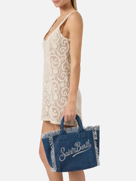 Indigo blue Colette canvas bag with rhinestone logo
