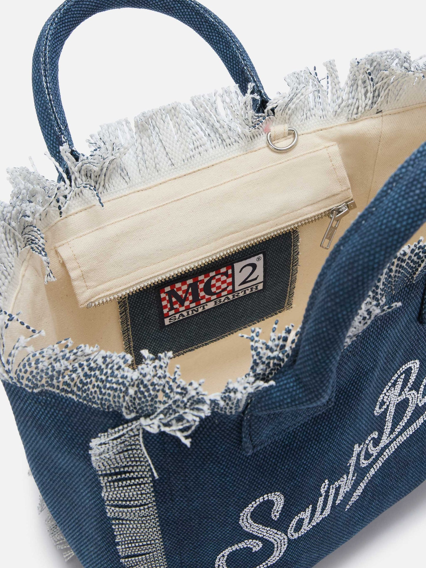 Indigo blue Colette canvas bag with rhinestone logo