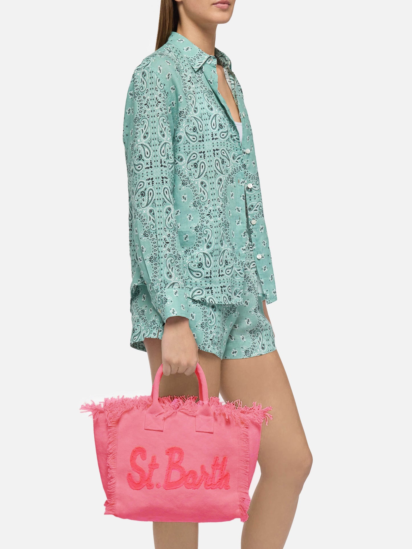 Colette pink cotton canvas handbag with patch logo