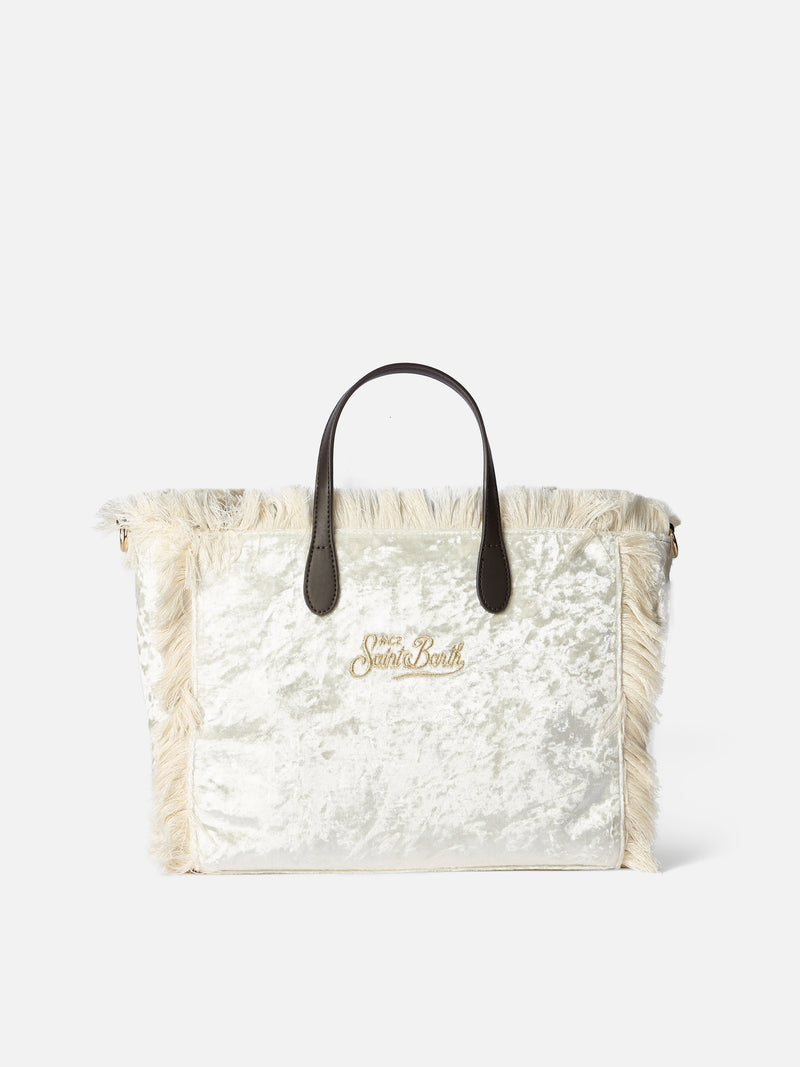 Borsa Colette in ciniglia bianca con ricamo logo