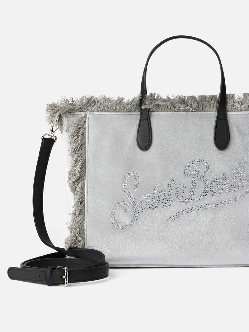 Grey velvet Colette handbag with rhinestones logo