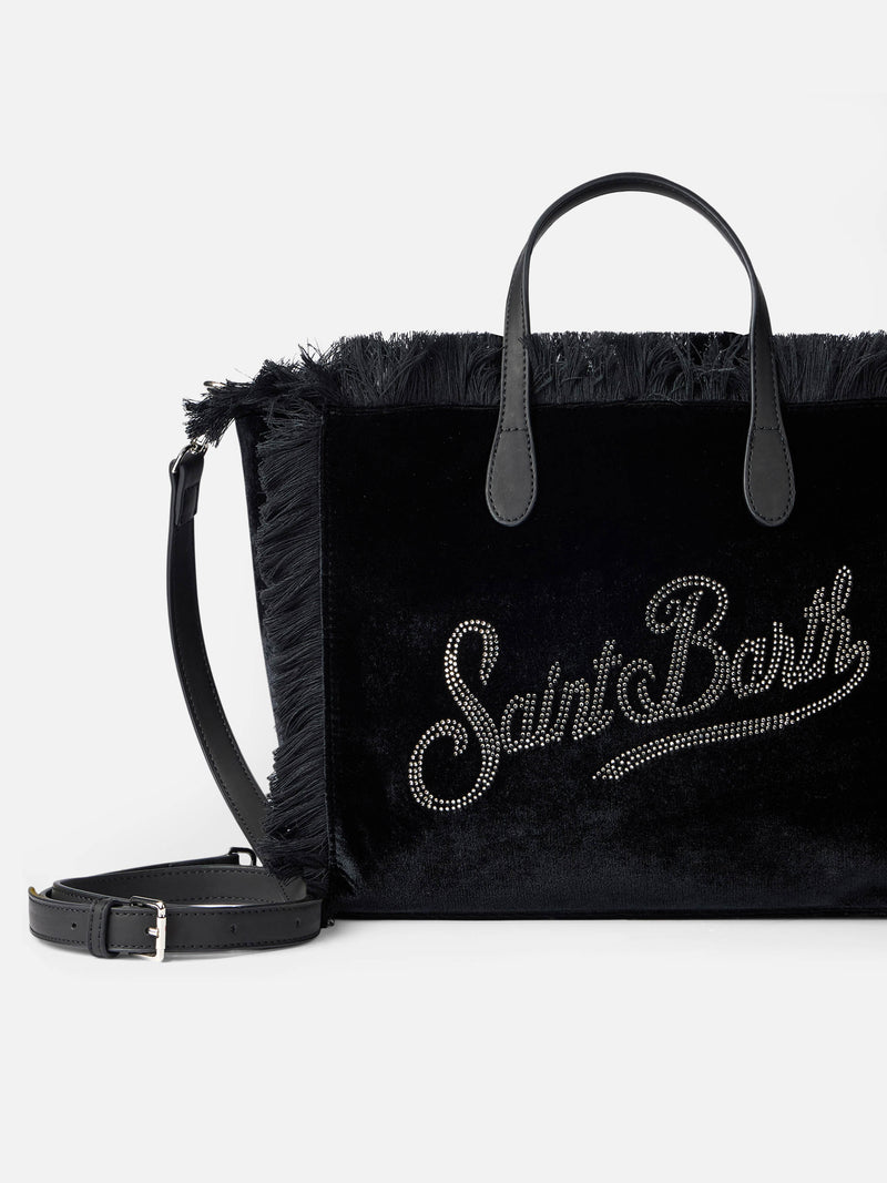 Black velvet Colette handbag with rhinestones logo