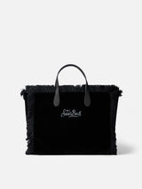 Schwarze Colette-Handtasche aus Samt mit Strass-Logo