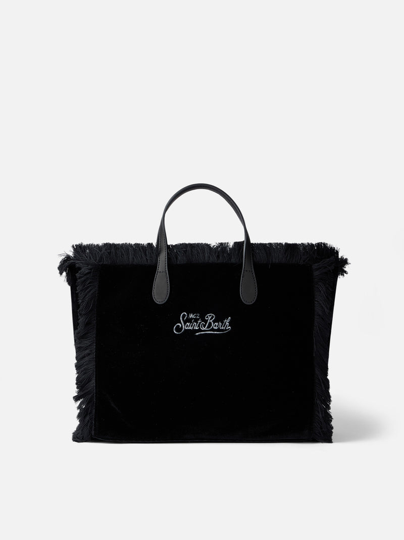 Borsa a mano Colette in velluto nero con logo in strass