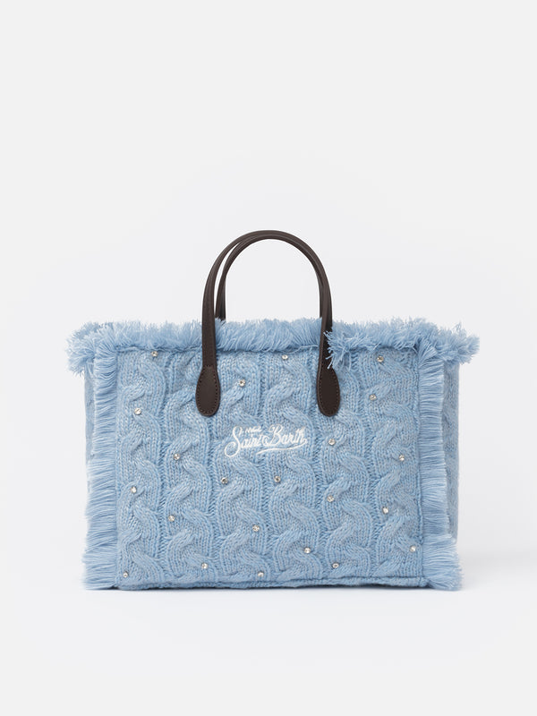 Borsa Colette in maglia azzurra con decorazioni in strass