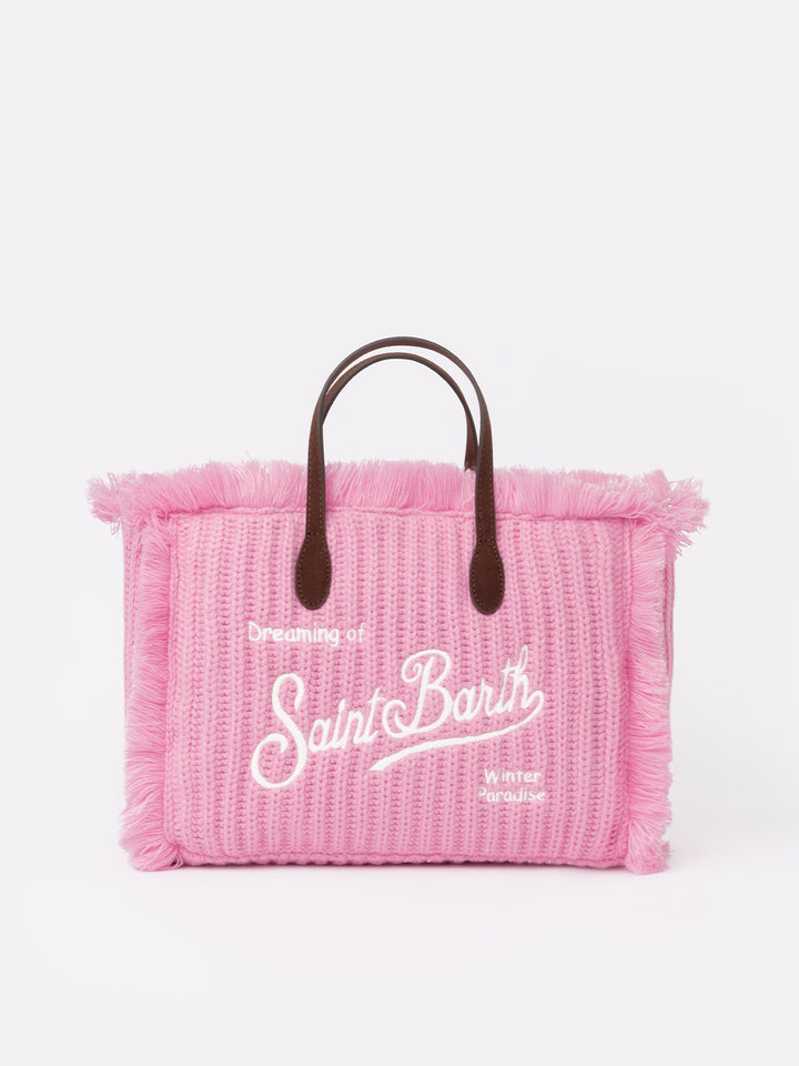 Pink rib knit Colette handbag with logo embroidery - MC2 Saint Barth