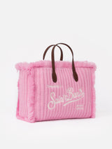 Borsa Colette in maglia a coste rosa con ricamo del logo