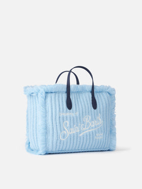 Light blue rib knit Colette handbag with logo embroidery