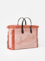 Borsa Colette in velluto rosa con logo in strass